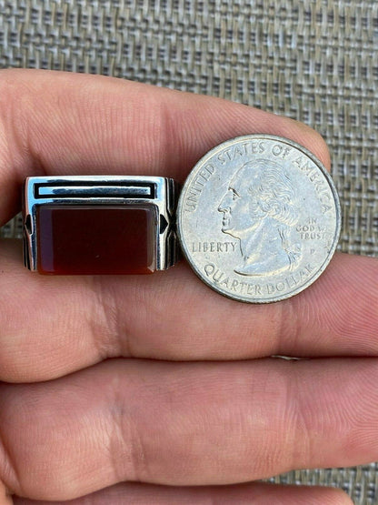 HarlemBling Real Solid 925 Sterling Silver Black Onyx Green Or Red Agate Mens Stone Ring