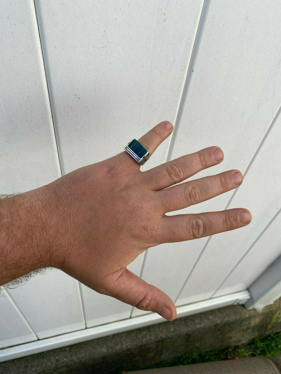 HarlemBling Real Solid 925 Sterling Silver Black Onyx Green Or Red Agate Mens Stone Ring