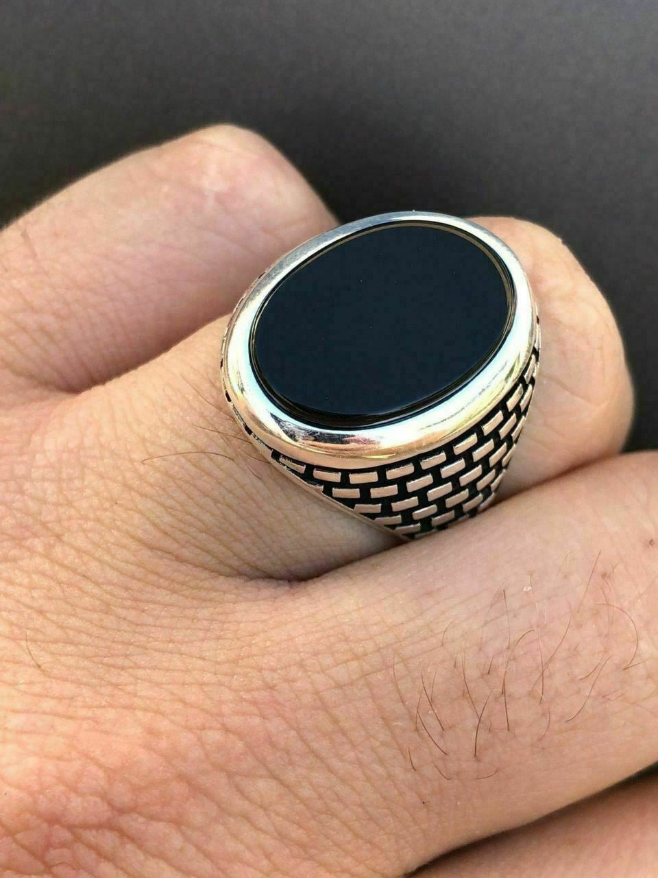 HarlemBling Real Solid 925 Sterling Silver Black Onyx Mens LARGE Signet Pinky Ring All Sizes