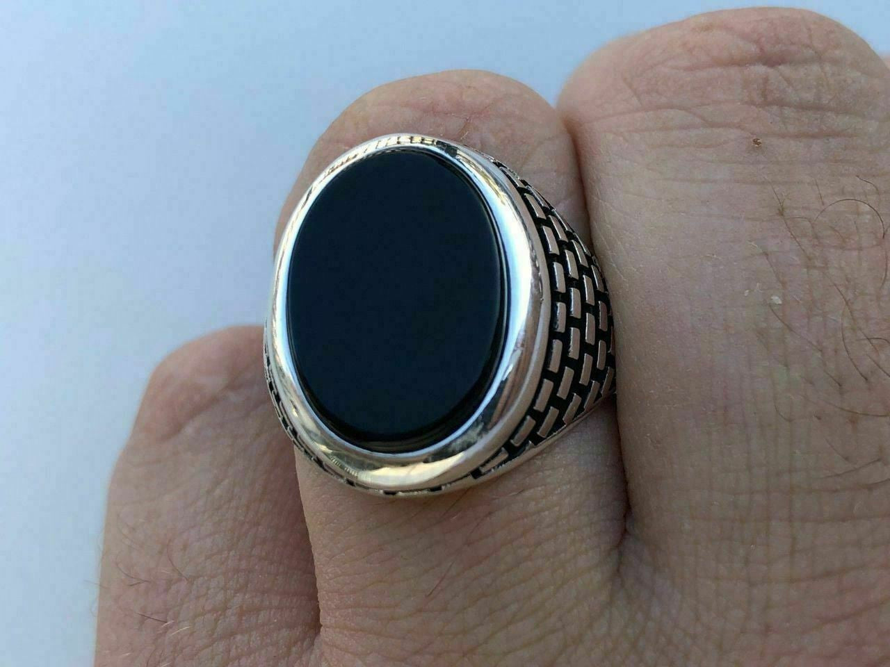 HarlemBling Real Solid 925 Sterling Silver Black Onyx Mens LARGE Signet Pinky Ring All Sizes