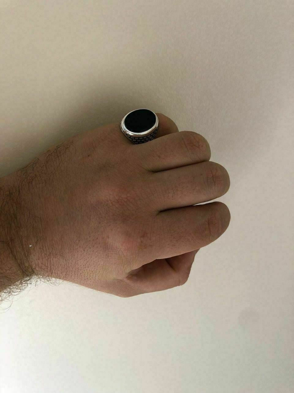 HarlemBling Real Solid 925 Sterling Silver Black Onyx Mens LARGE Signet Pinky Ring All Sizes