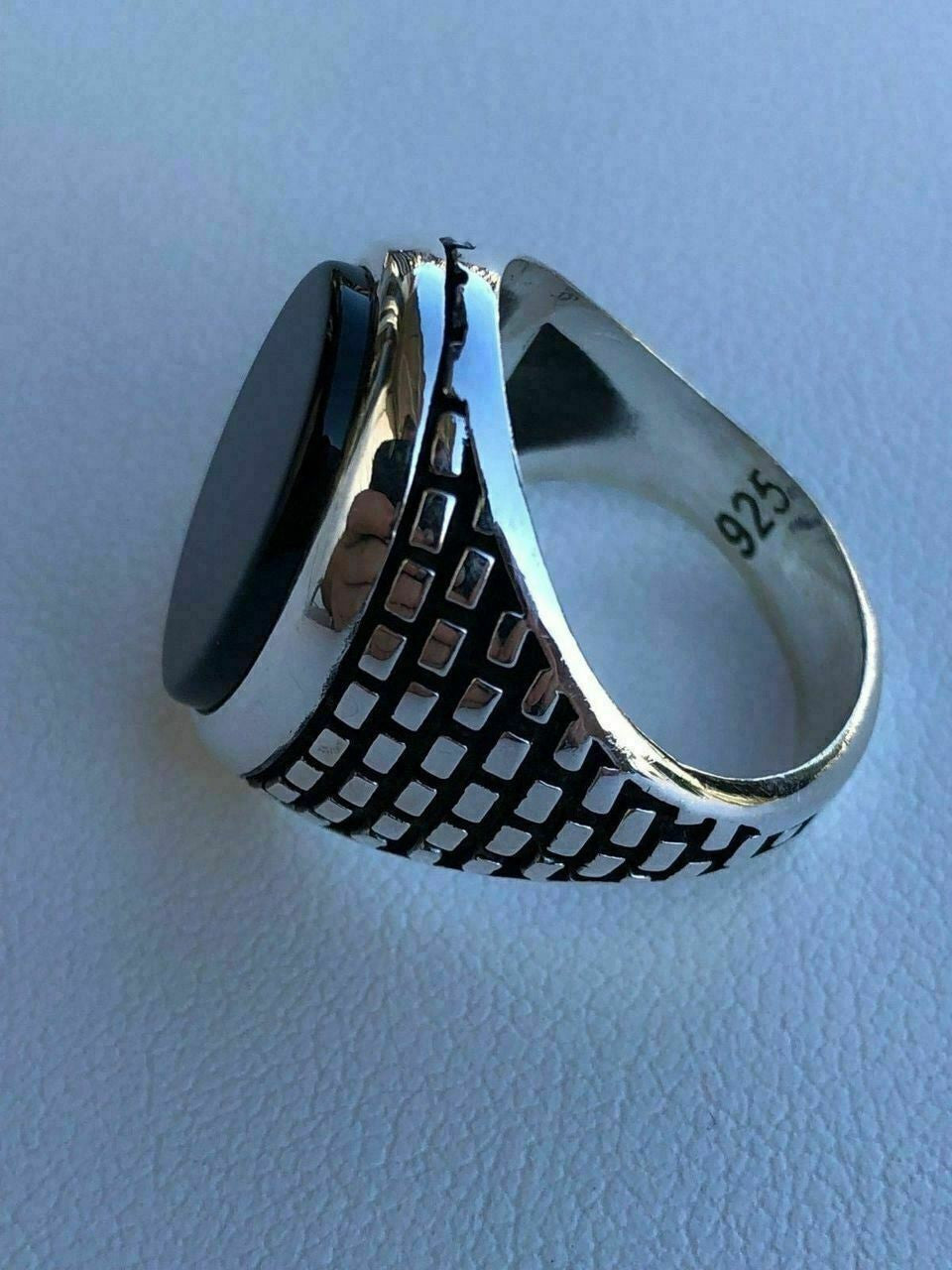 HarlemBling Real Solid 925 Sterling Silver Black Onyx Mens LARGE Signet Pinky Ring All Sizes