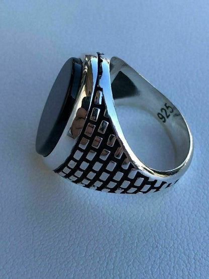 HarlemBling Real Solid 925 Sterling Silver Black Onyx Mens LARGE Signet Pinky Ring All Sizes