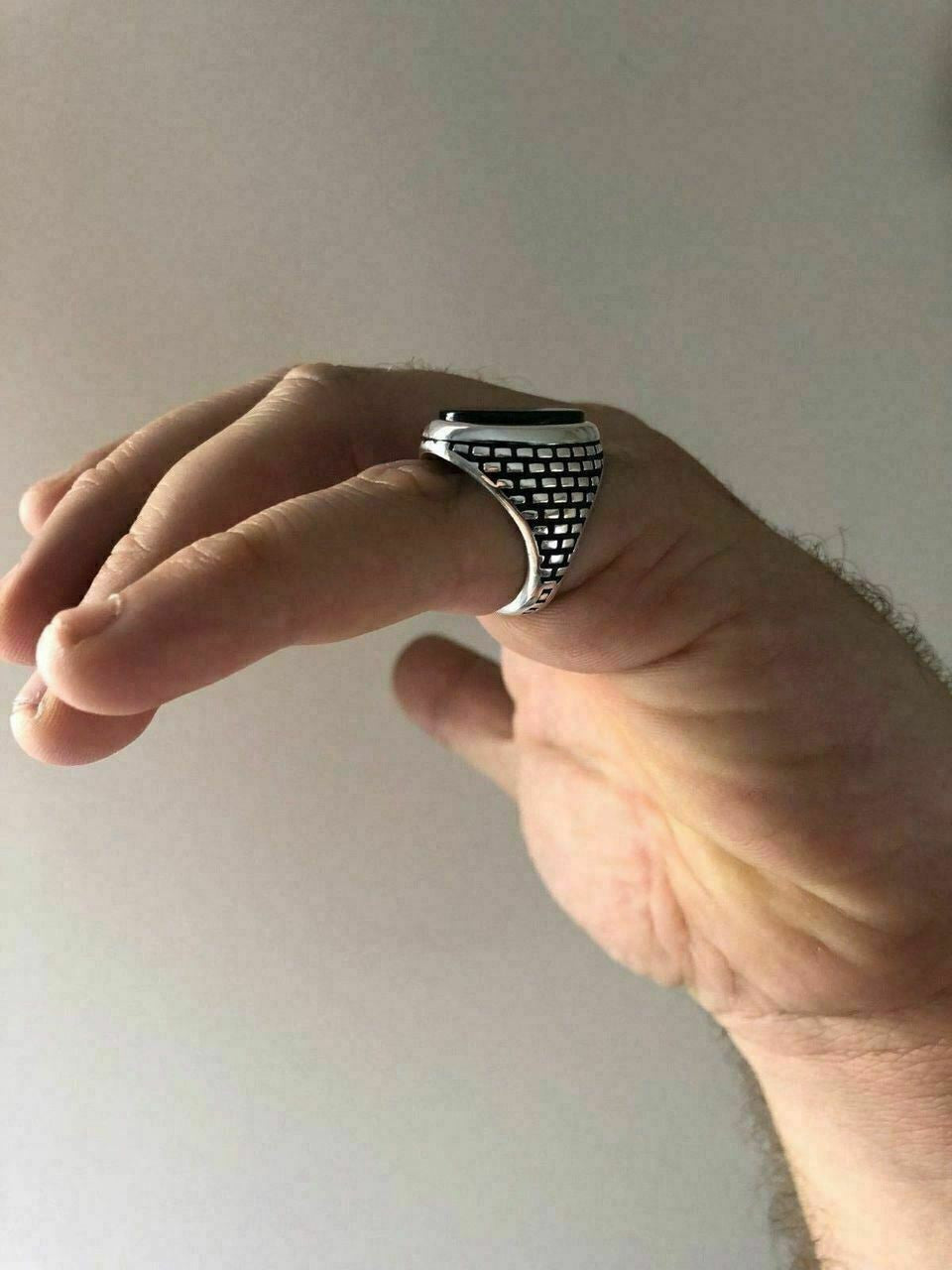 HarlemBling Real Solid 925 Sterling Silver Black Onyx Mens LARGE Signet Pinky Ring All Sizes