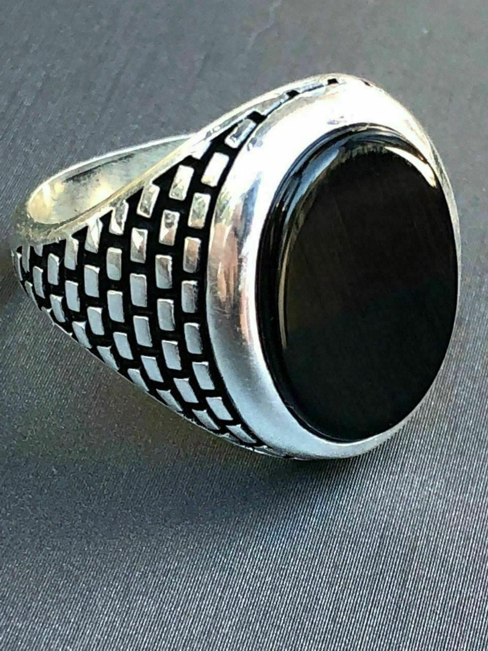 HarlemBling Real Solid 925 Sterling Silver Black Onyx Mens LARGE Signet Pinky Ring All Sizes