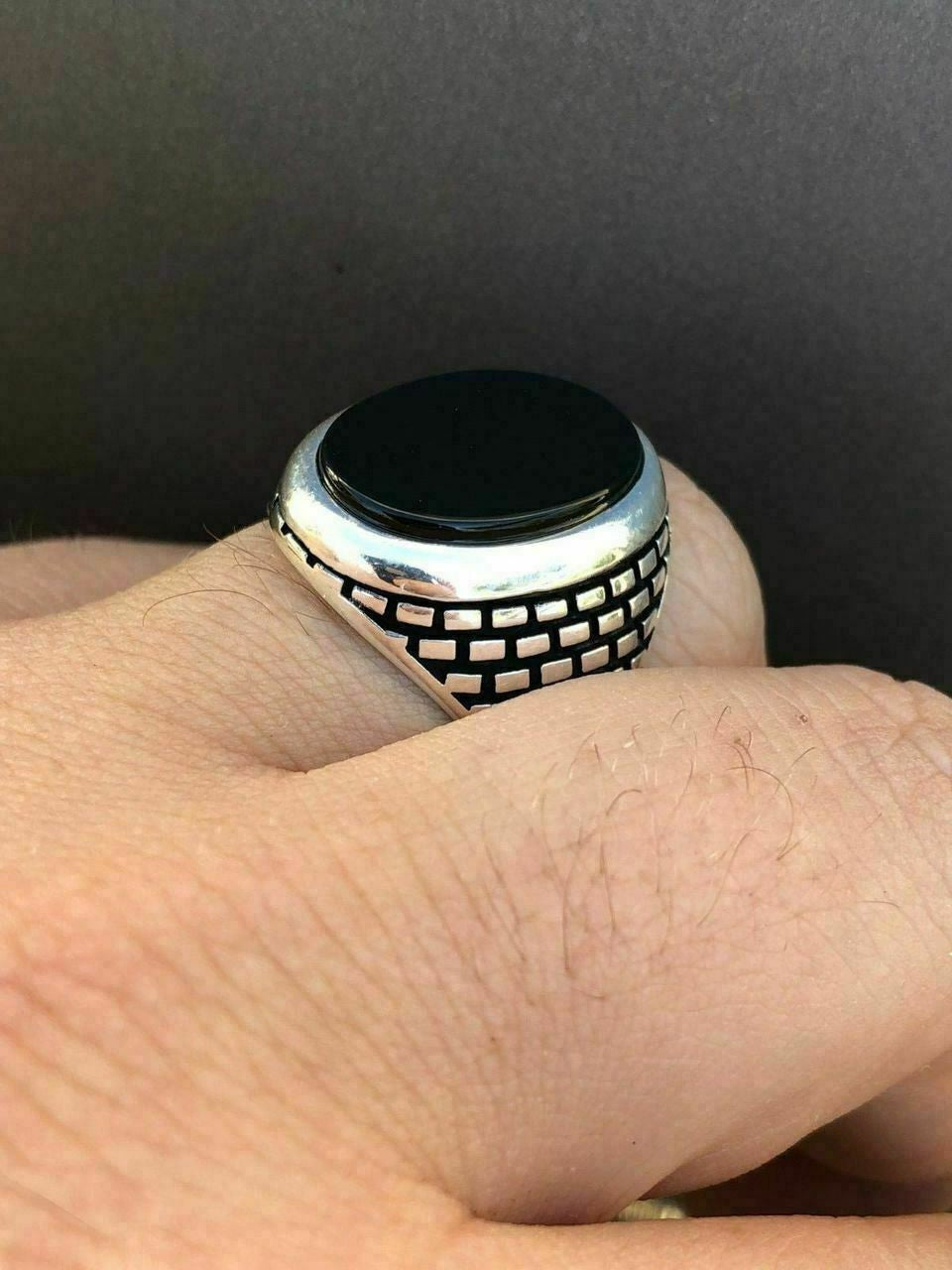 HarlemBling Real Solid 925 Sterling Silver Black Onyx Mens LARGE Signet Pinky Ring All Sizes