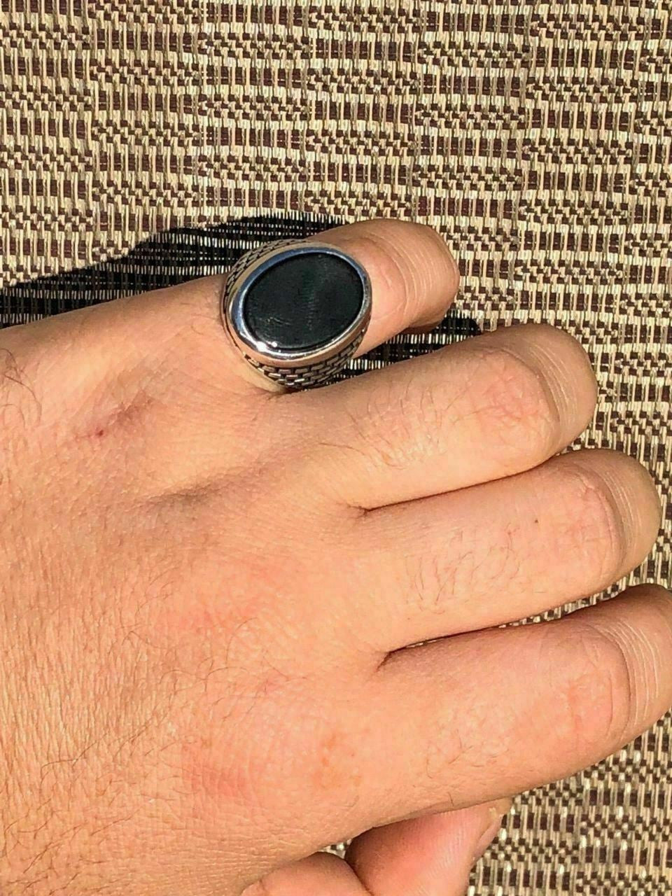 HarlemBling Real Solid 925 Sterling Silver Black Onyx Mens LARGE Signet Pinky Ring All Sizes