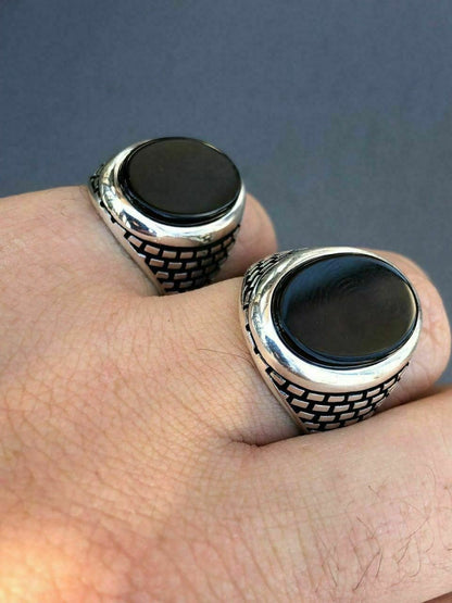 HarlemBling Real Solid 925 Sterling Silver Black Onyx Mens LARGE Signet Pinky Ring All Sizes