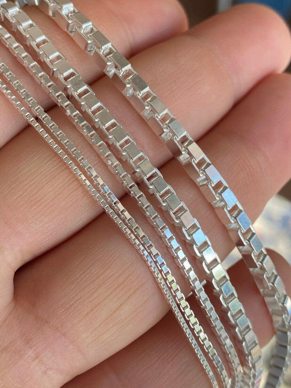 HarlemBling Real Solid 925 Sterling Silver Box Chain 1-4mm Necklace Men Ladies 16-30 ITALY