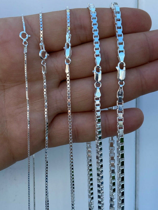 HarlemBling Real Solid 925 Sterling Silver Box Chain 1-4mm Necklace Men Ladies 16-30 ITALY