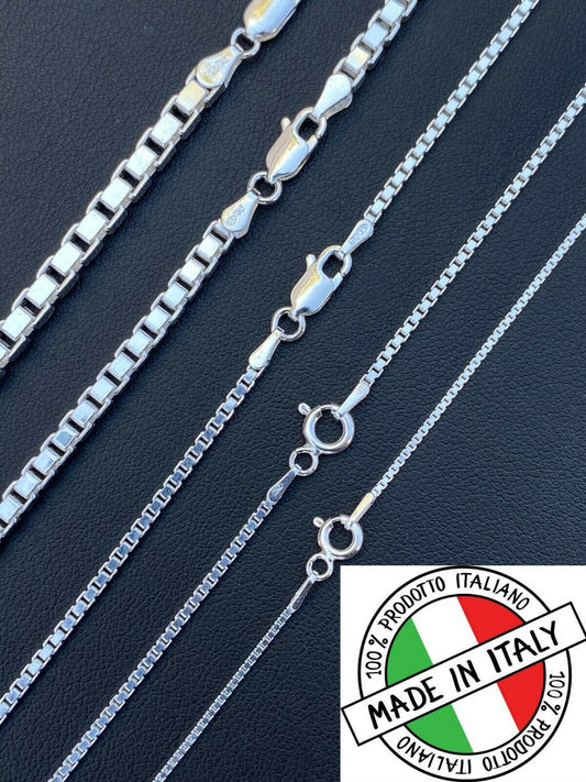 HarlemBling Real Solid 925 Sterling Silver Box Chain 1-4mm Necklace Men Ladies 16-30 ITALY