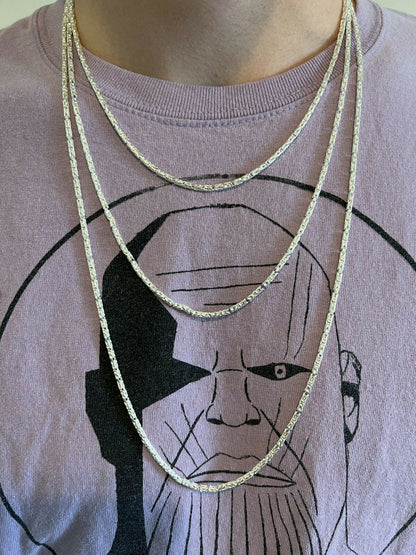 HarlemBling Real Solid 925 Sterling Silver Byzantine Rope Chain Necklace 2mm 16-30