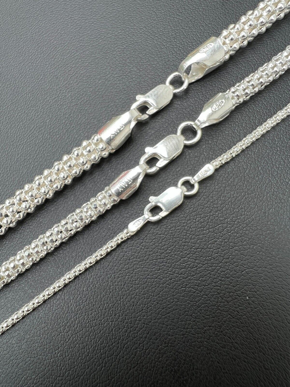 HarlemBling Real Solid 925 Sterling Silver Diamond Cut Popcorn Mesh Chain Necklace Coreana