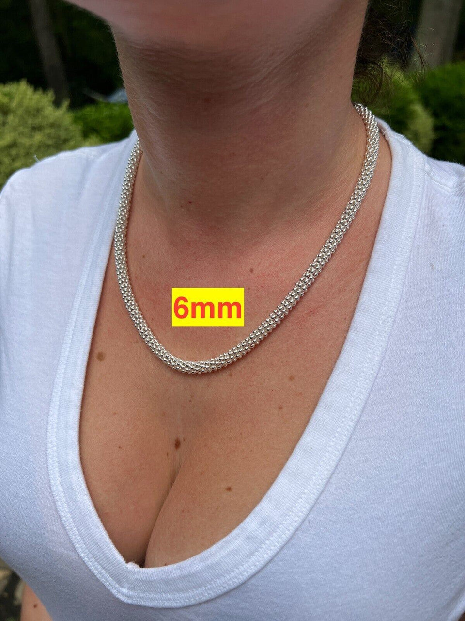 HarlemBling Real Solid 925 Sterling Silver Diamond Cut Popcorn Mesh Chain Necklace Coreana