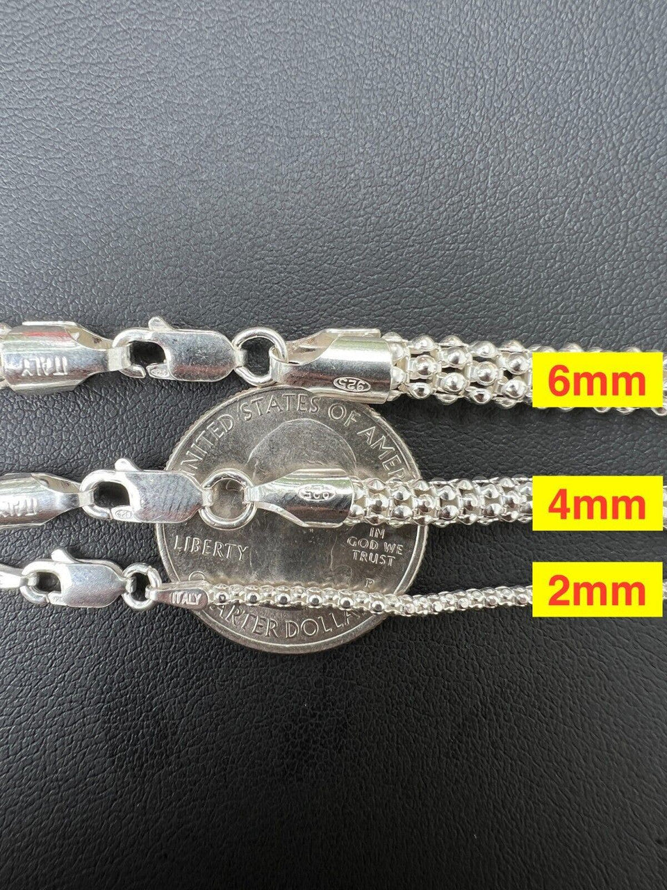 HarlemBling Real Solid 925 Sterling Silver Diamond Cut Popcorn Mesh Chain Necklace Coreana