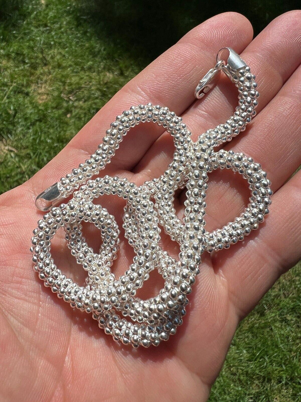 HarlemBling Real Solid 925 Sterling Silver Diamond Cut Popcorn Mesh Chain Necklace Coreana