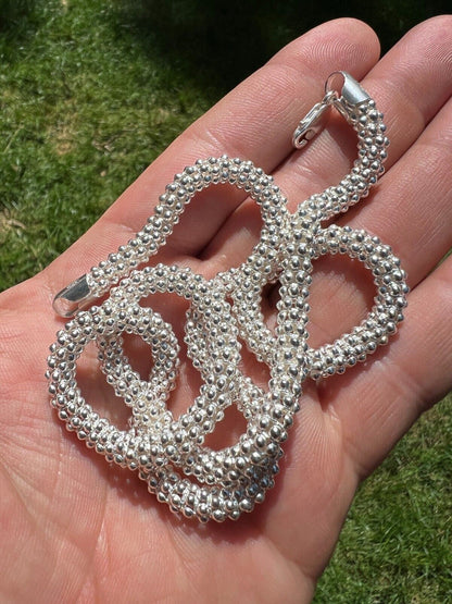 HarlemBling Real Solid 925 Sterling Silver Diamond Cut Popcorn Mesh Chain Necklace Coreana