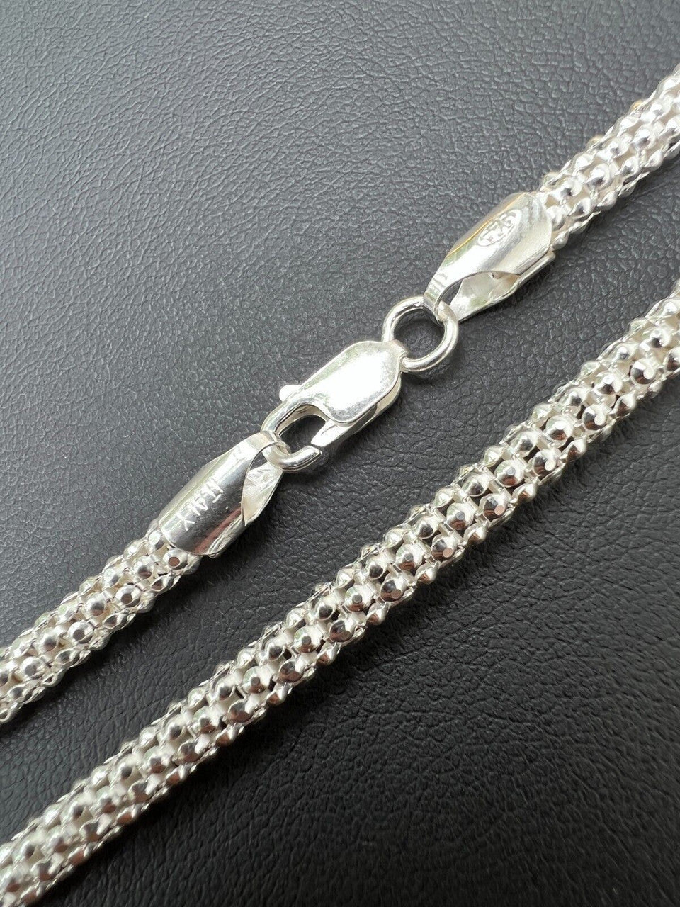 HarlemBling Real Solid 925 Sterling Silver Diamond Cut Popcorn Mesh Chain Necklace Coreana