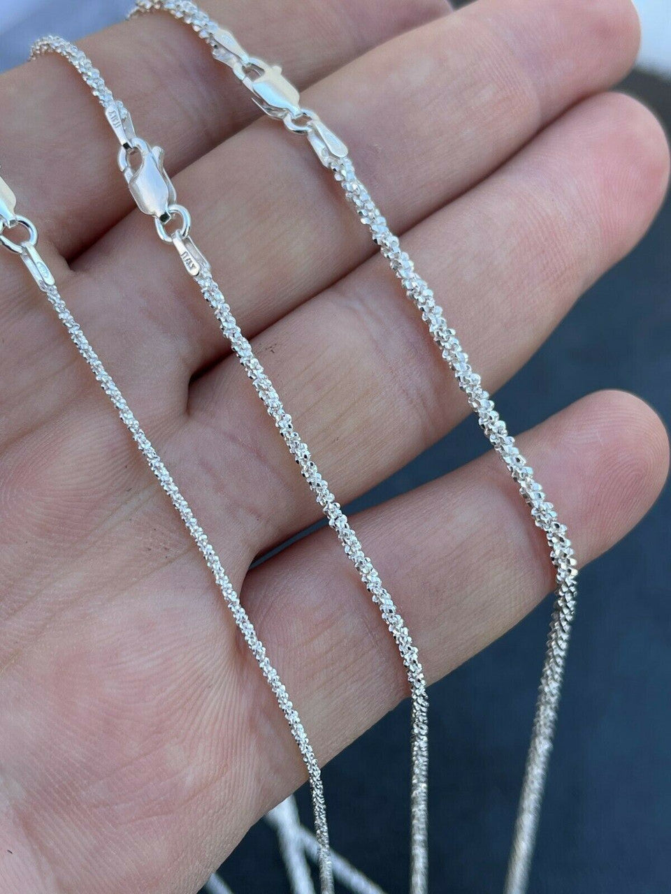 HarlemBling Real Solid 925 Sterling Silver Diamond Cut Sparkle Rope Chain Necklace 1mm - 3mm