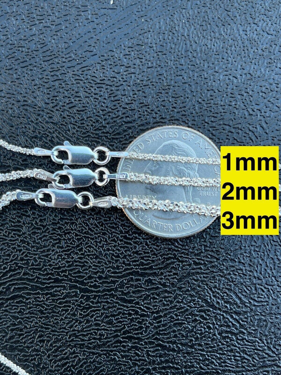 HarlemBling Real Solid 925 Sterling Silver Diamond Cut Sparkle Rope Chain Necklace 1mm - 3mm