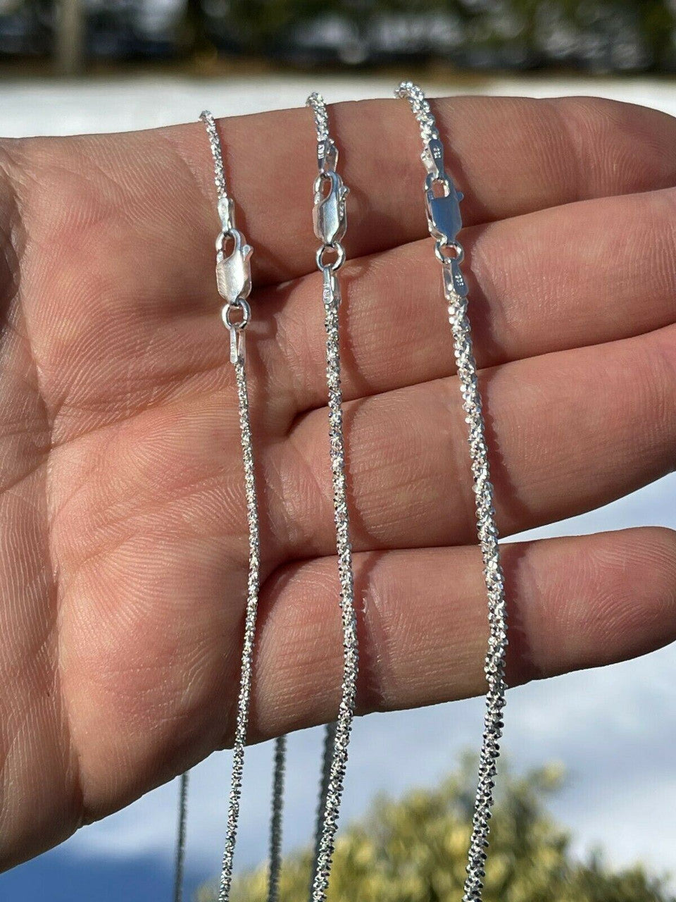 HarlemBling Real Solid 925 Sterling Silver Diamond Cut Sparkle Rope Chain Necklace 1mm - 3mm