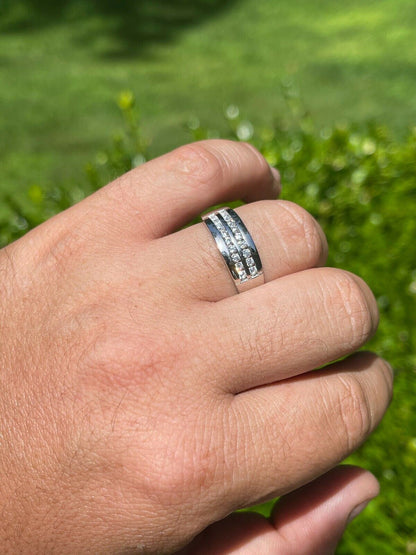 HarlemBling Real Solid 925 Sterling Silver Diamond Ring Iced Pinky Or Wedding Band Mens Out