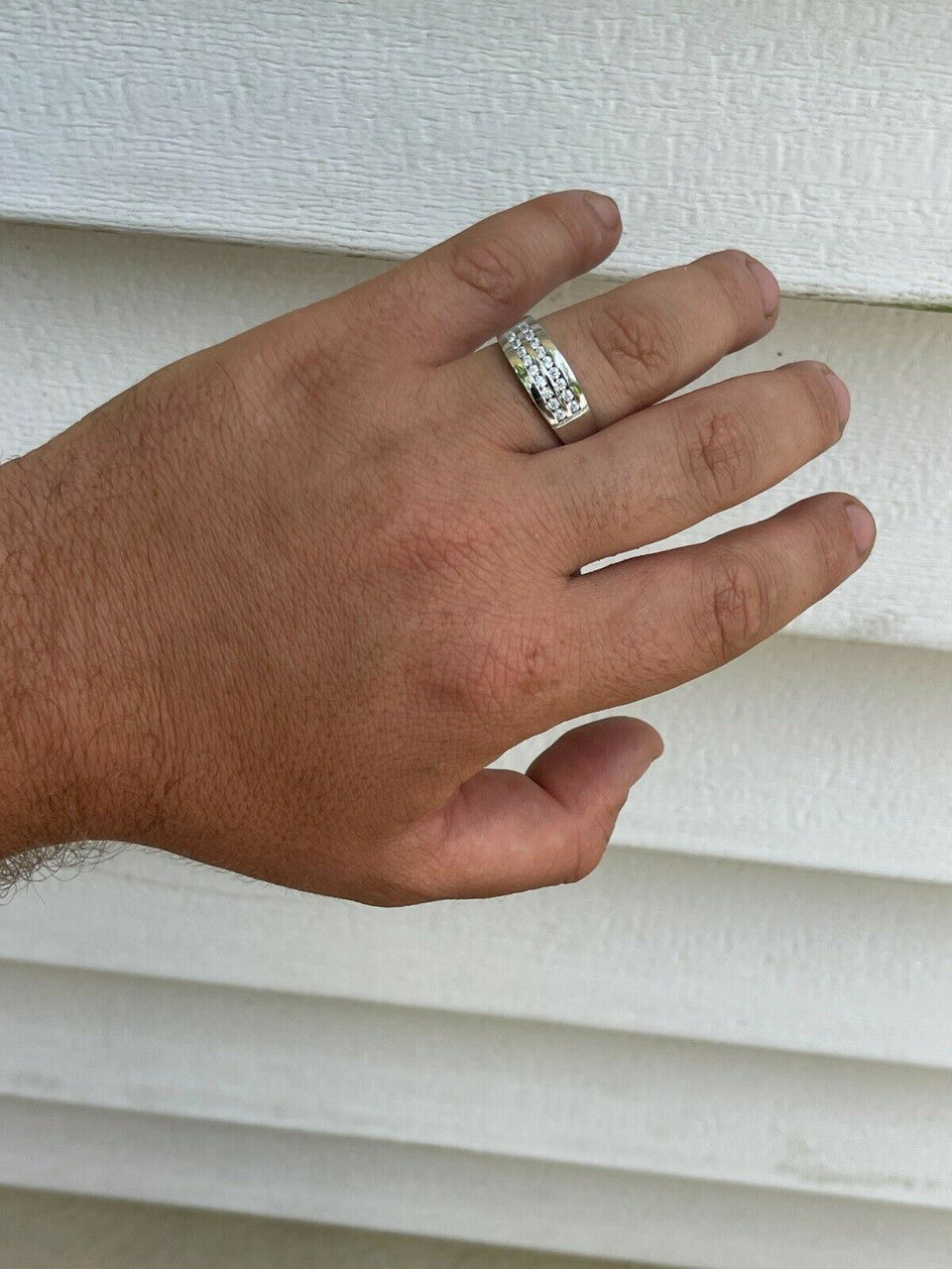 HarlemBling Real Solid 925 Sterling Silver Diamond Ring Iced Pinky Or Wedding Band Mens Out