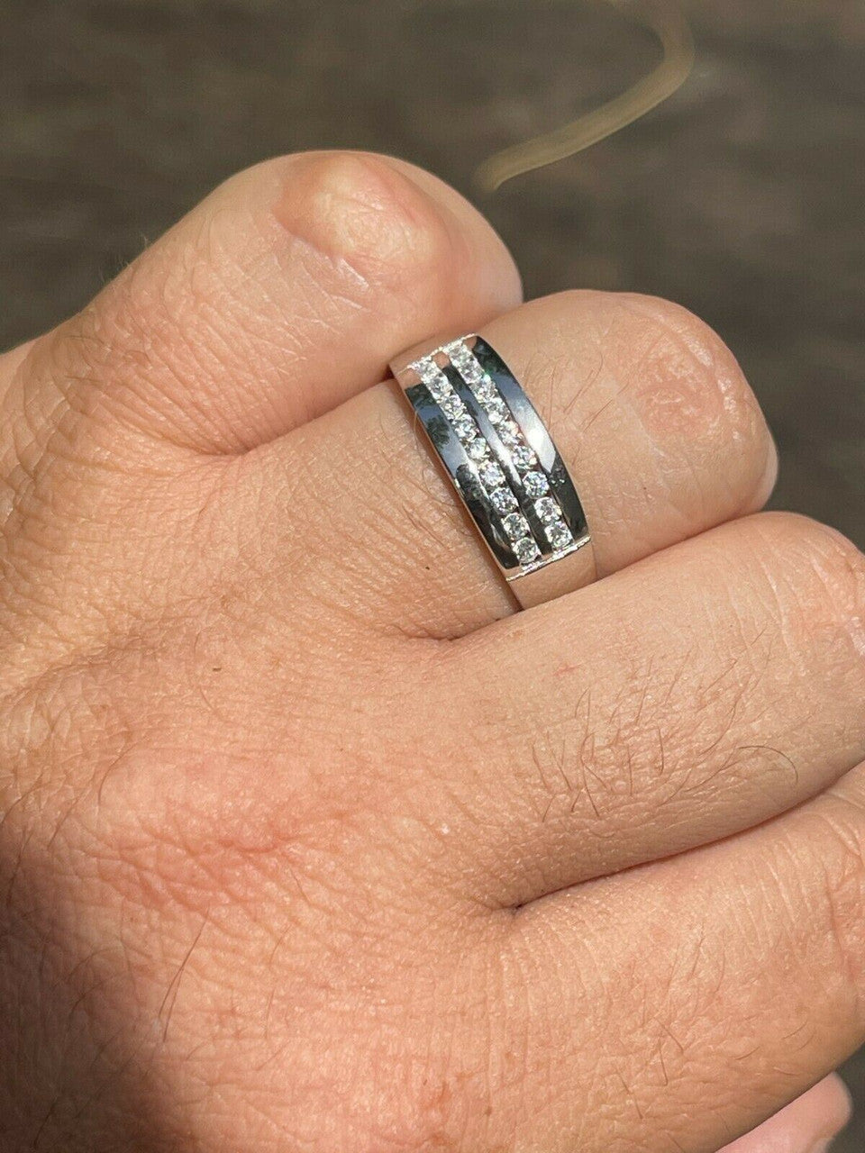 HarlemBling Real Solid 925 Sterling Silver Diamond Ring Iced Pinky Or Wedding Band Mens Out