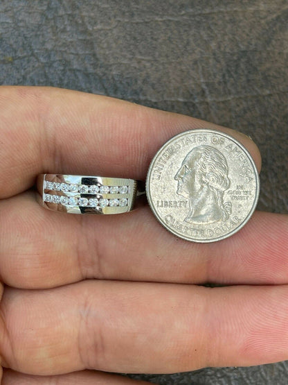 HarlemBling Real Solid 925 Sterling Silver Diamond Ring Iced Pinky Or Wedding Band Mens Out