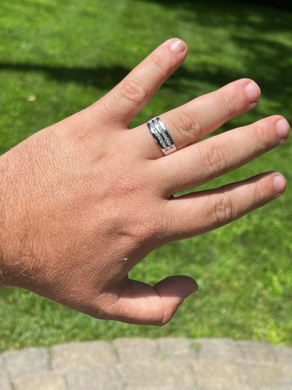 HarlemBling Real Solid 925 Sterling Silver Diamond Ring Iced Pinky Or Wedding Band Mens Out