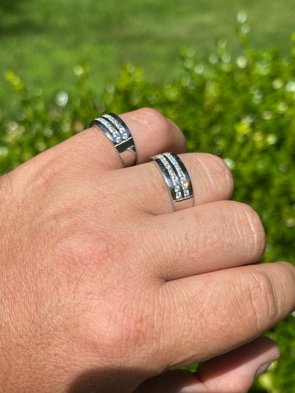 HarlemBling Real Solid 925 Sterling Silver Diamond Ring Iced Pinky Or Wedding Band Mens Out