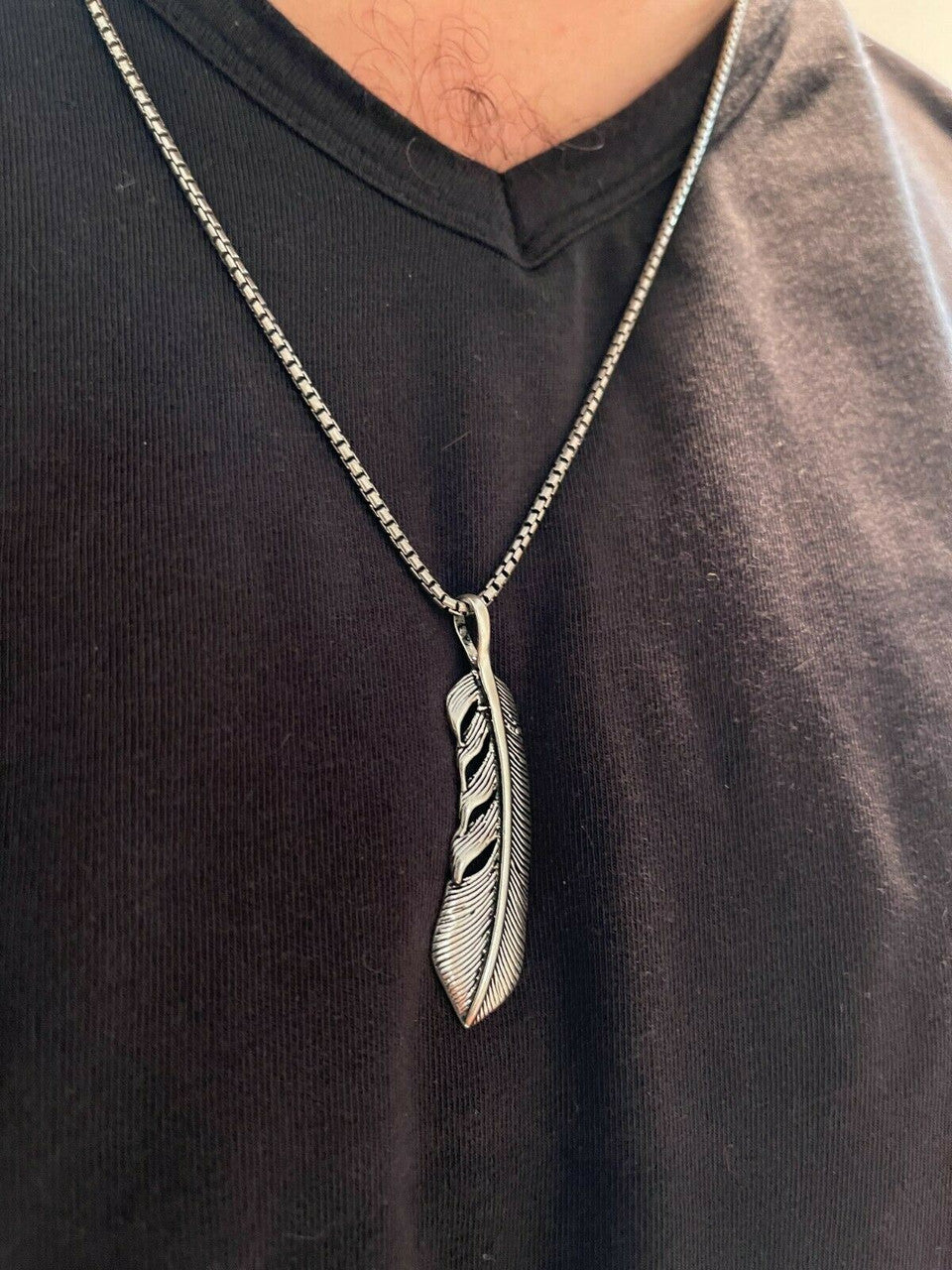 HarlemBling Real Solid 925 Sterling Silver Eagle Feather Pendant Necklace Gold Mens Womens