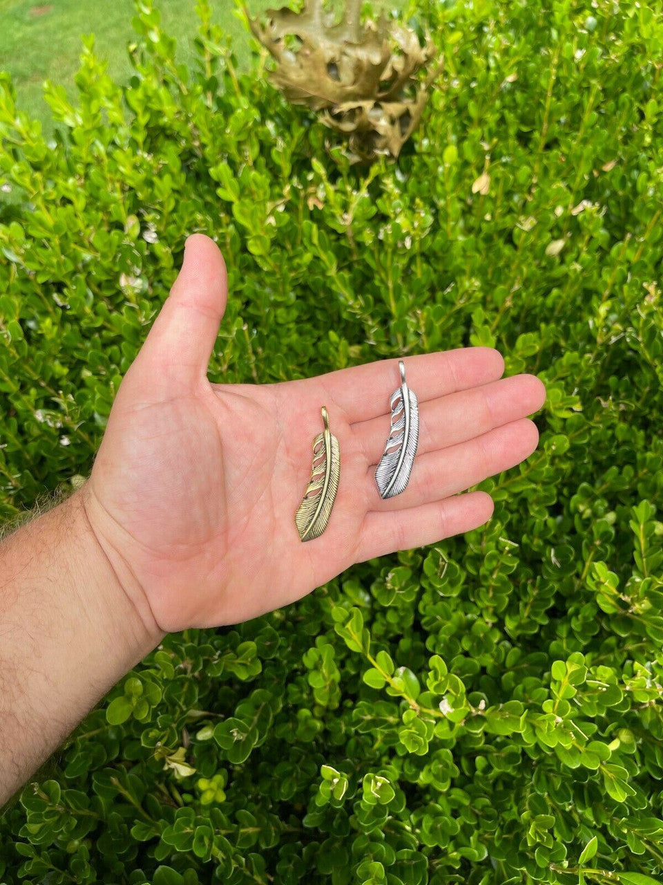 HarlemBling Real Solid 925 Sterling Silver Eagle Feather Pendant Necklace Gold Mens Womens