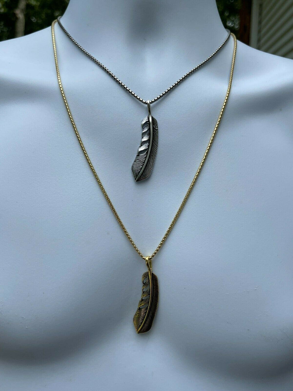 HarlemBling Real Solid 925 Sterling Silver Eagle Feather Pendant Necklace Gold Mens Womens