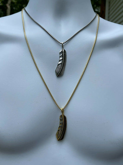 HarlemBling Real Solid 925 Sterling Silver Eagle Feather Pendant Necklace Gold Mens Womens