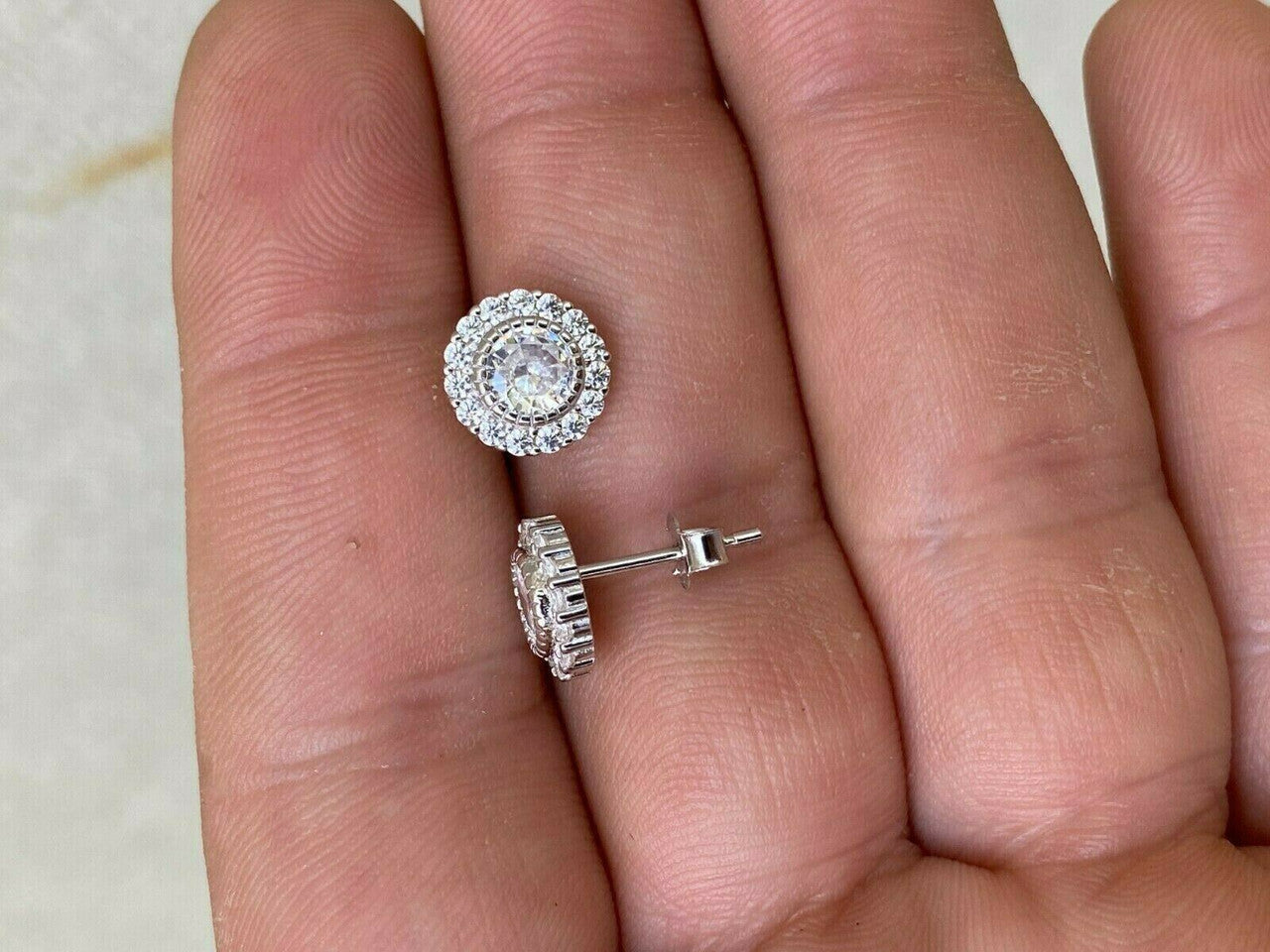 HarlemBling Real Solid 925 Sterling Silver Earrings 10mm Solitaire Round Studs Flashy HipHop