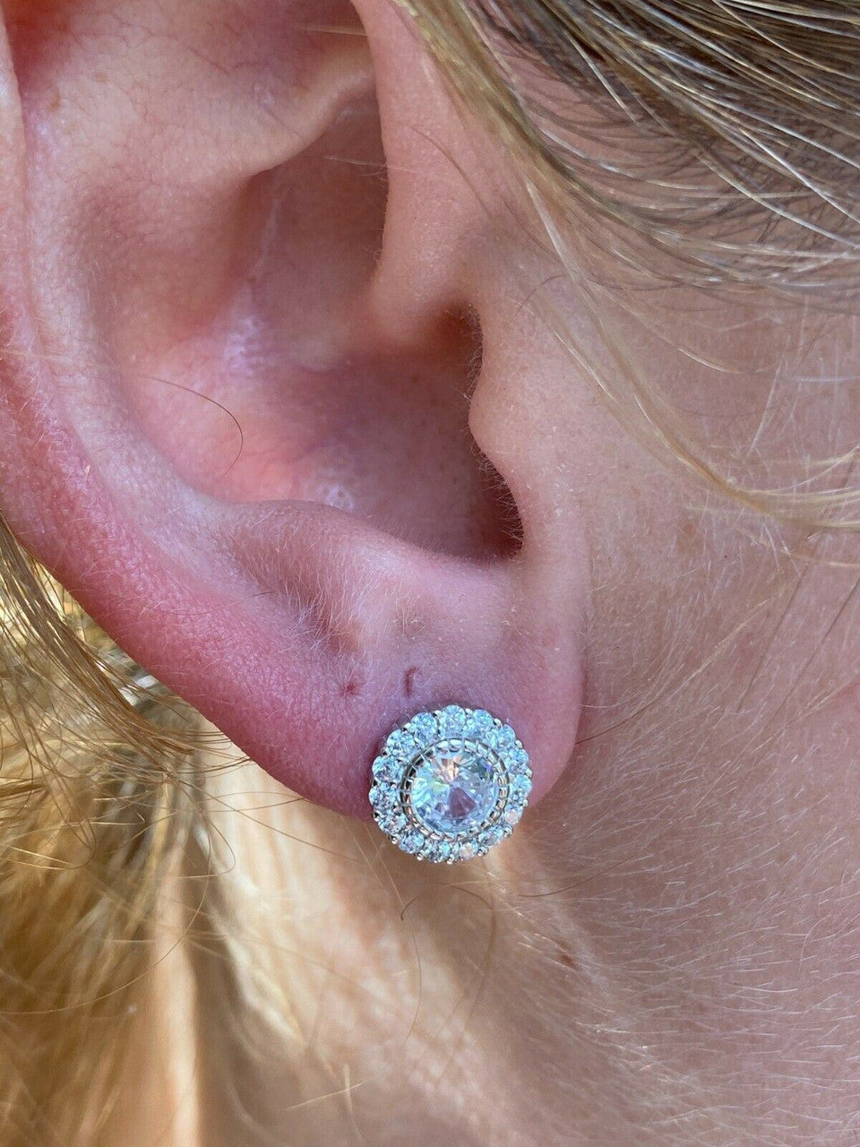 HarlemBling Real Solid 925 Sterling Silver Earrings 10mm Solitaire Round Studs Flashy HipHop