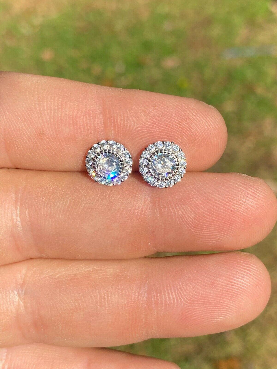 HarlemBling Real Solid 925 Sterling Silver Earrings 10mm Solitaire Round Studs Flashy HipHop