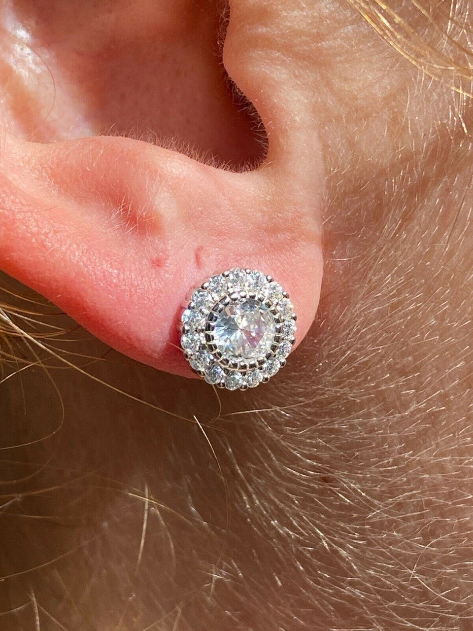 HarlemBling Real Solid 925 Sterling Silver Earrings 10mm Solitaire Round Studs Flashy HipHop