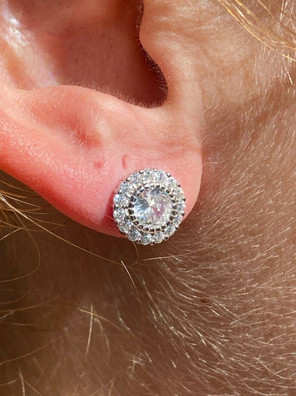 HarlemBling Real Solid 925 Sterling Silver Earrings 10mm Solitaire Round Studs Flashy HipHop