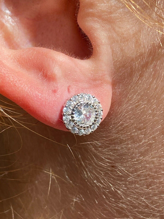 HarlemBling Real Solid 925 Sterling Silver Earrings 10mm Solitaire Round Studs Flashy HipHop