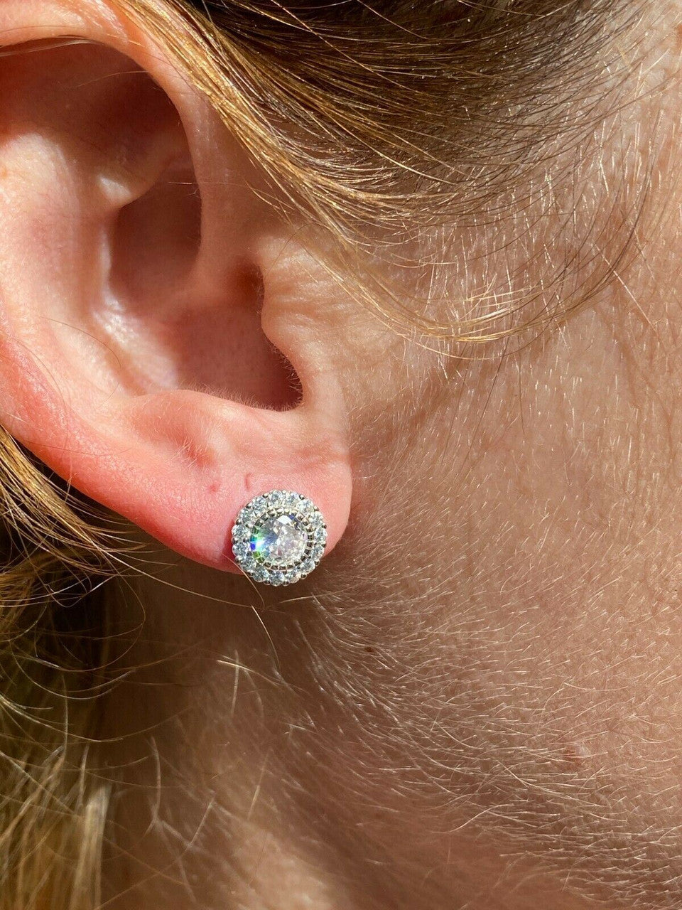 HarlemBling Real Solid 925 Sterling Silver Earrings 10mm Solitaire Round Studs Flashy HipHop