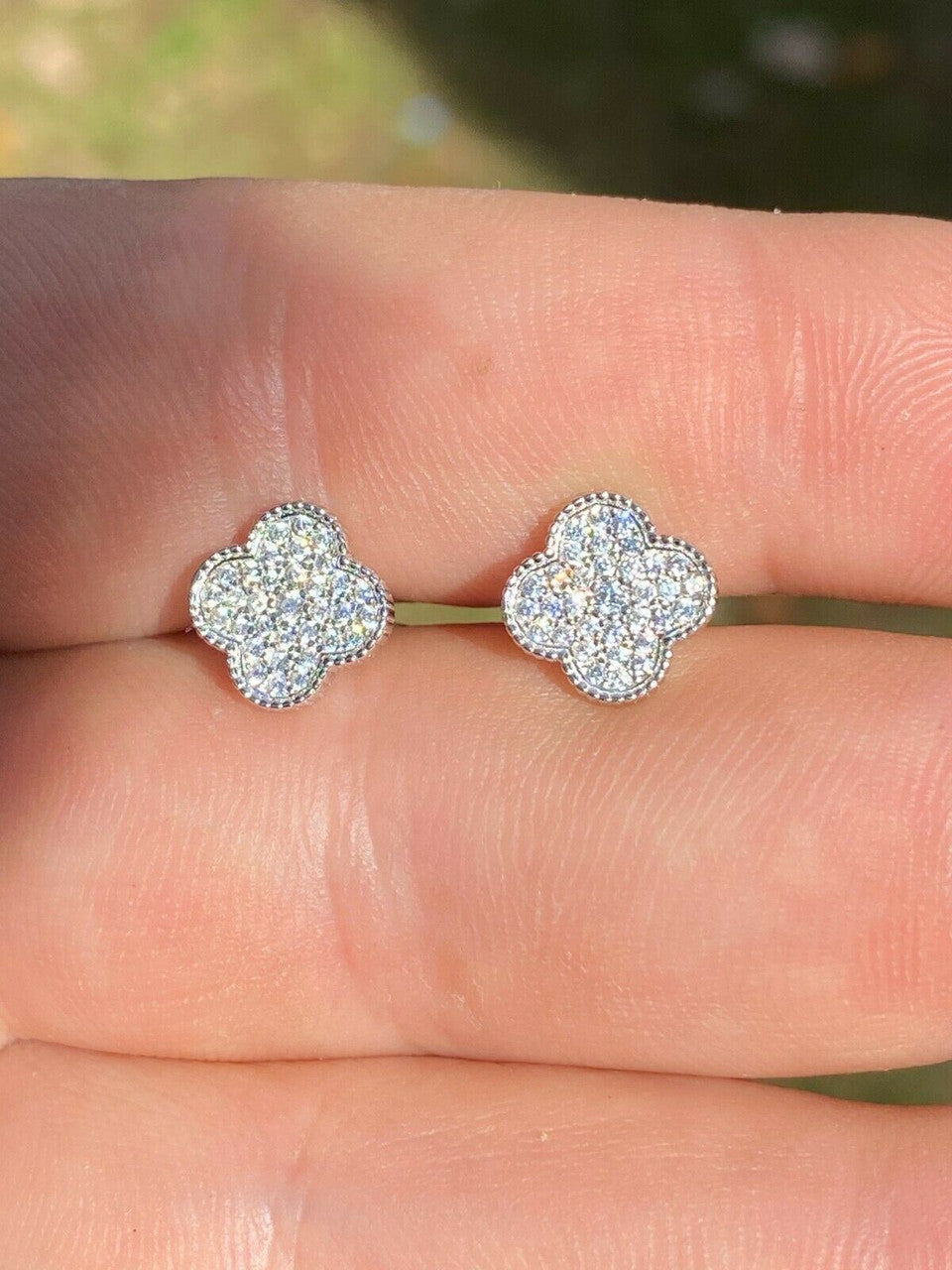 HarlemBling Real Solid 925 Sterling Silver Earrings Four Leaf Clover Flower Designer Studs