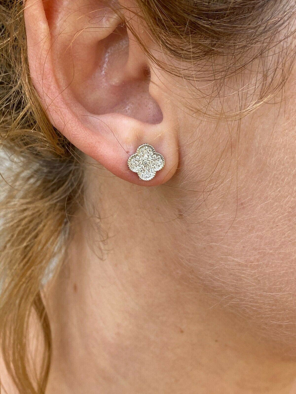 HarlemBling Real Solid 925 Sterling Silver Earrings Four Leaf Clover Flower Designer Studs