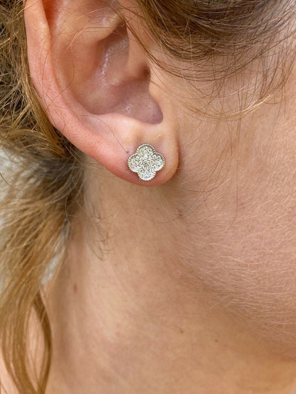 HarlemBling Real Solid 925 Sterling Silver Earrings Four Leaf Clover Flower Designer Studs