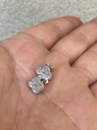 HarlemBling Real Solid 925 Sterling Silver Earrings Four Leaf Clover Flower Designer Studs