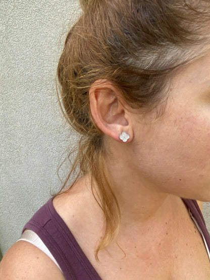 HarlemBling Real Solid 925 Sterling Silver Earrings Four Leaf Clover Flower Designer Studs