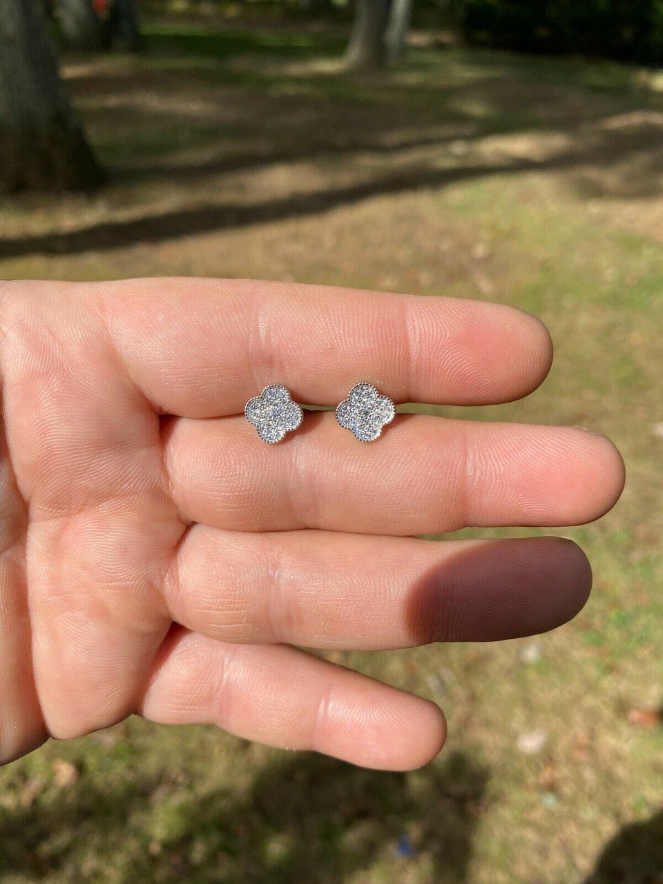 HarlemBling Real Solid 925 Sterling Silver Earrings Four Leaf Clover Flower Designer Studs