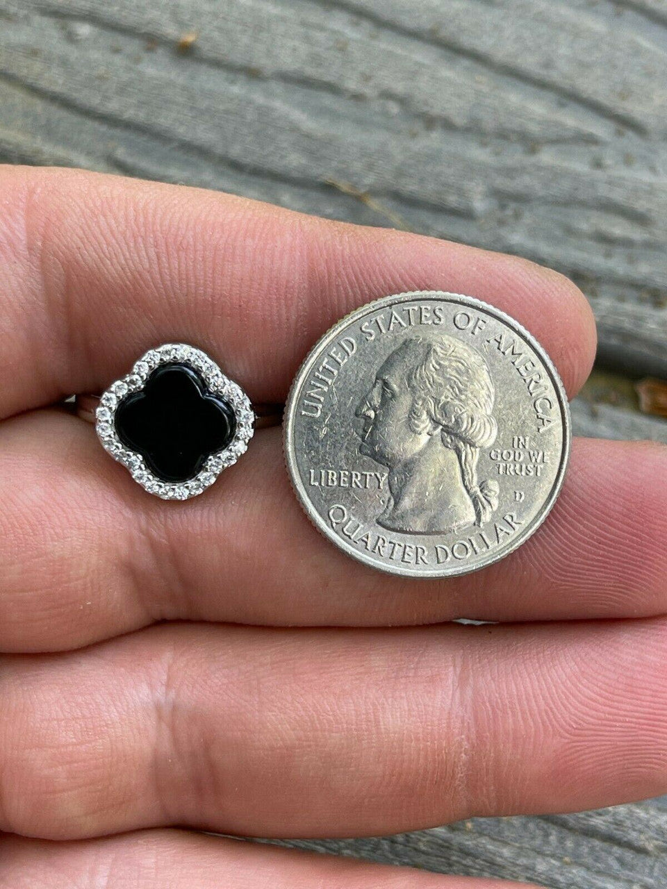 HarlemBling Real Solid 925 Sterling Silver Flower Clover Ring Black Onyx W Diamonds Sz 5-10