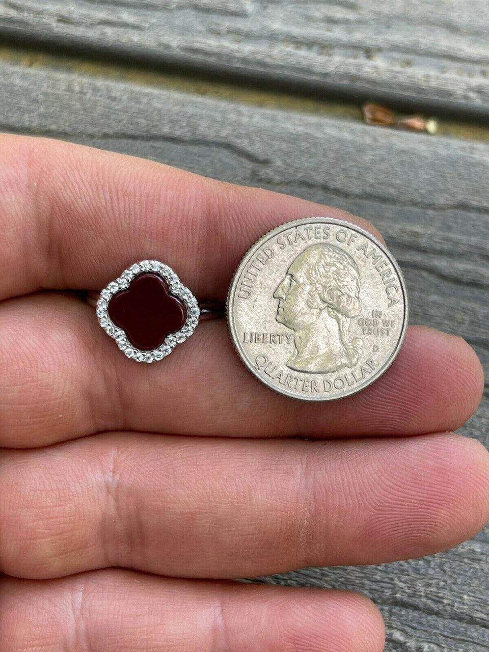 HarlemBling Real Solid 925 Sterling Silver Flower Clover Ring Red Agate W Diamonds Sz 5-10